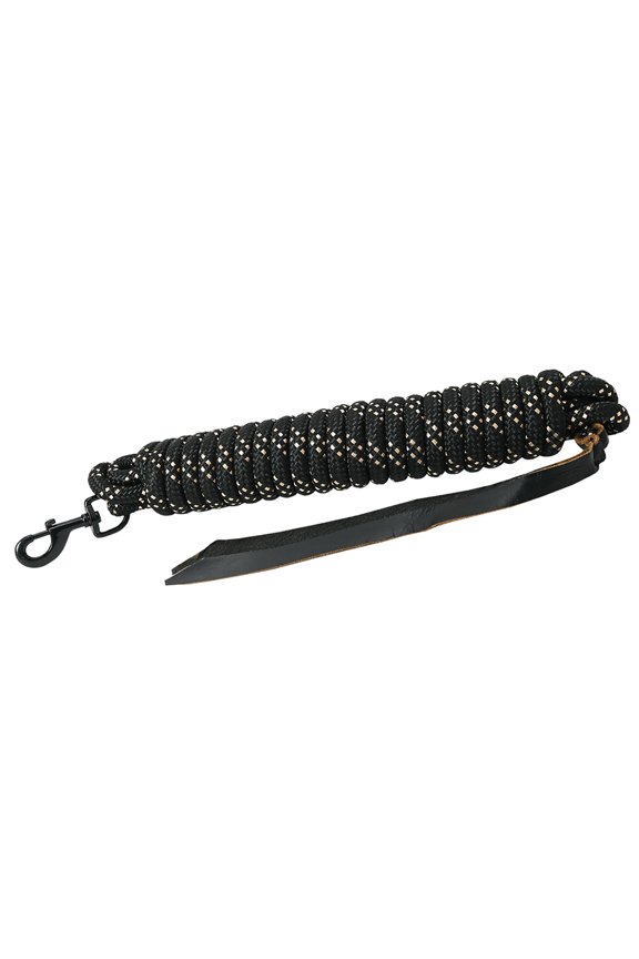 25 ft. Hilason Western Horse Nylon Lead Rope w/ snap and Latigo Ends Black/Gold
