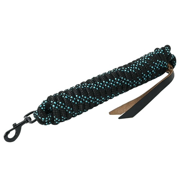 25 ft. Hilason Western Horse Nylon Lead Rope w/ snap and Latigo Ends Black/Turquoise