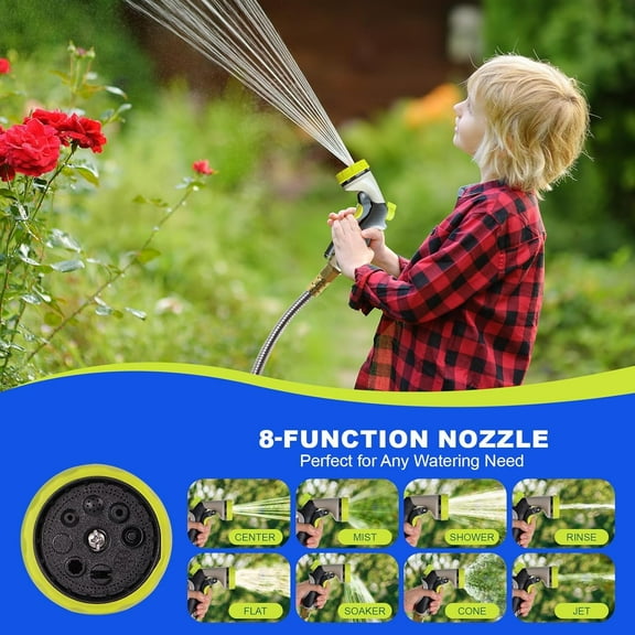25 ft Metal Garden Hose - 304 Stainless Steel Flexible Lightweight No Kink Heavy Duty with 8-Function Nozzle Sprayer