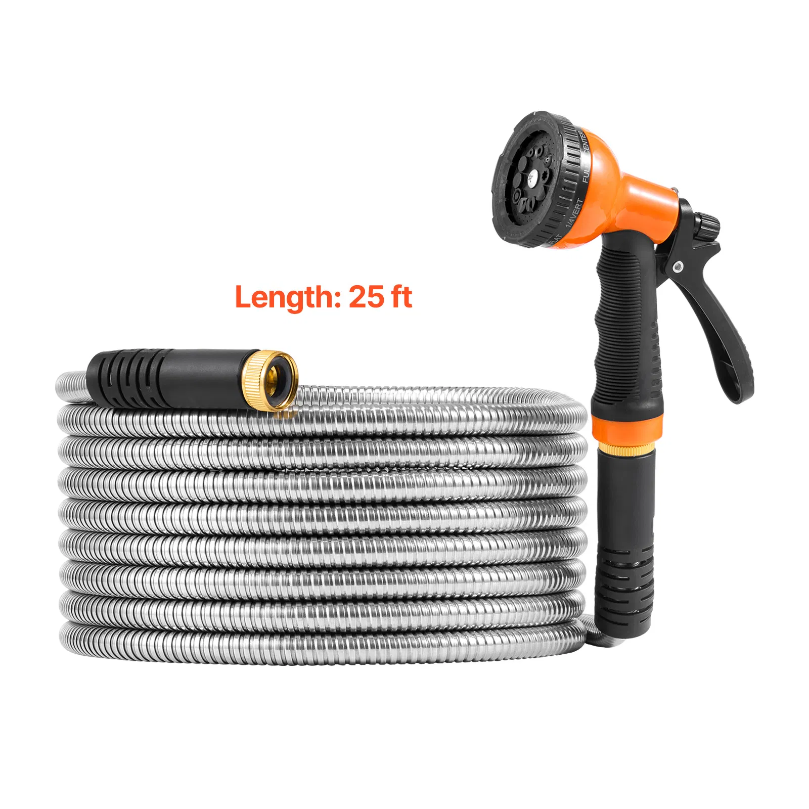 25 ft Metal Garden Hose-Rust Proof Stainless Steel Design,Heavy Duty&Flexible No-Kink Outdoor Water Hose with 10 Function Nozzle for Gardening