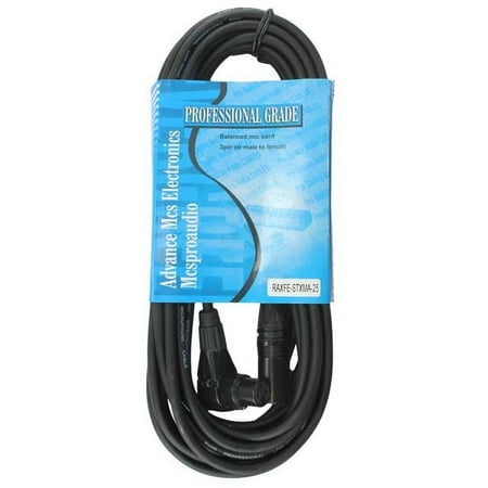 25 ft XLR Microphone Cable with Right Angle Female and Straight Male connectors.