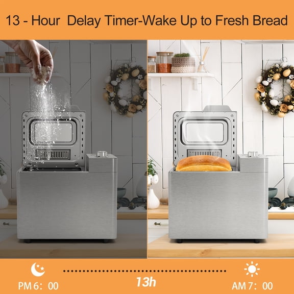 25-in-1 Smart Bread Maker with Auto Fruit/Nut Dispenser-Gluten-Free Settings, 3 Loaf Sizes & Crust Colors, Keep Warm & Digital Display,2LB Stainless Steel Bread Machine with Delay Timer & Recipe Book