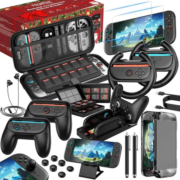 25-in-1 Switch 2 Accessories Bundle - All-in-One Gaming Kit with Carrying Case, Screen Protector, Protective Cover, Grips, Game Box, Earphone & Charging Dock