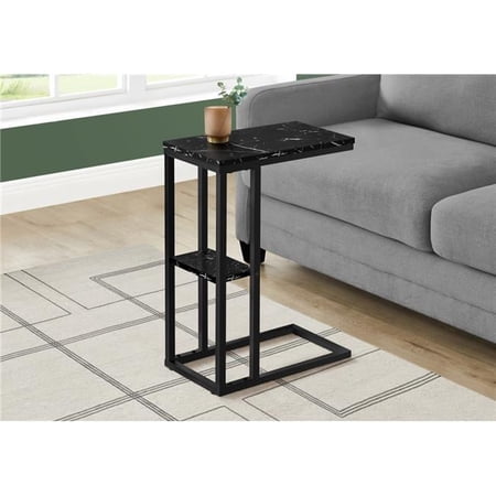25 in. Accent Table, Black Marble - Black Metal
