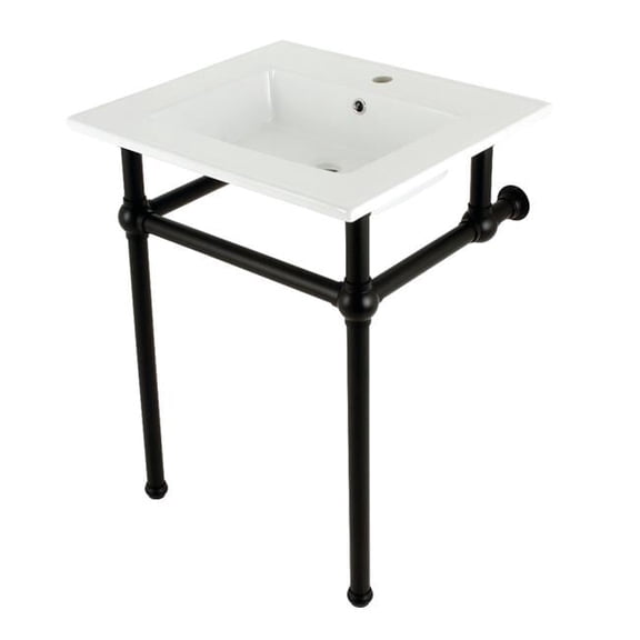 25 in. Addington Console Sink with Brass Legs, White & Matte Black