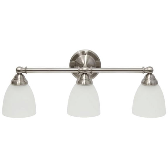 25 in. Classic 3-Light Metal Bar & Frosted Cone Shape Glass Shades Decorative Wall Mounted Vanity Fixture, Brushed Nickel