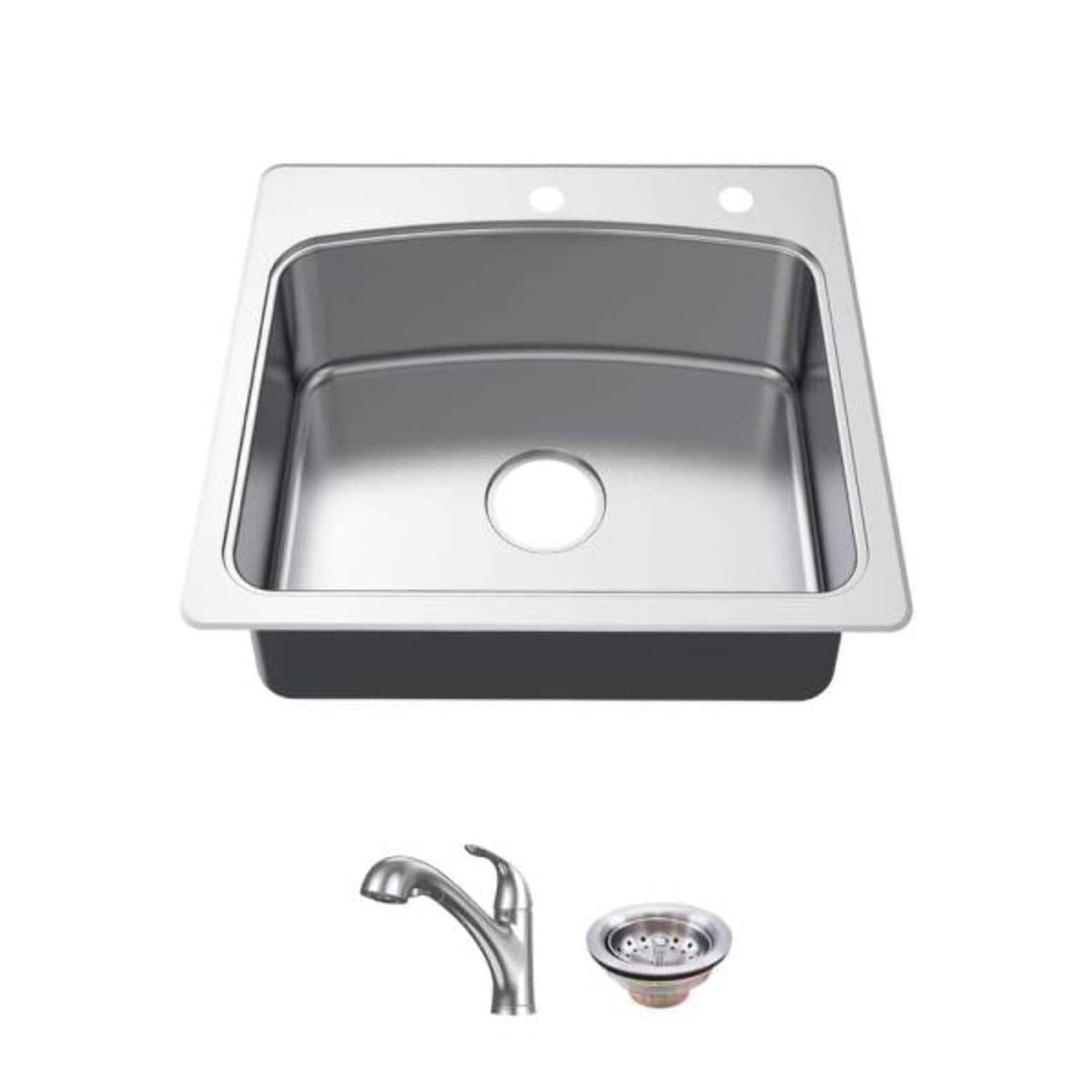25-Inch Stainless Steel Single Bowl Kitchen Sink with Pull-Out Faucet
