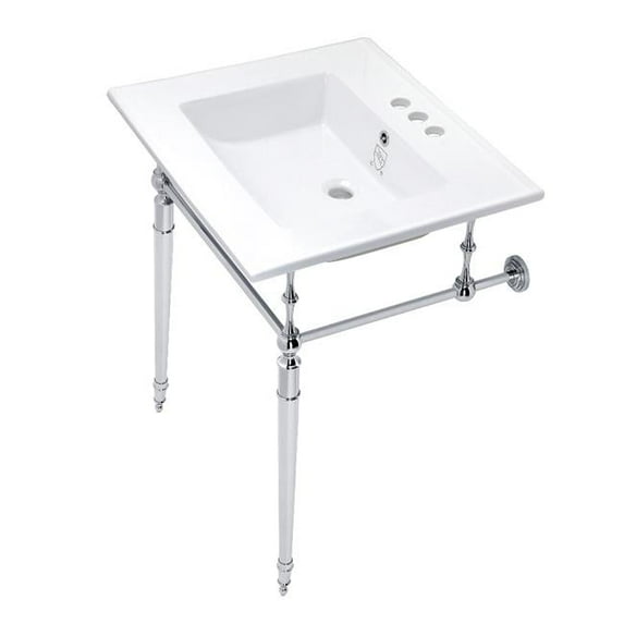 25 in. Edwardian Console Sink with Brass Legs, White & Polished Chrome