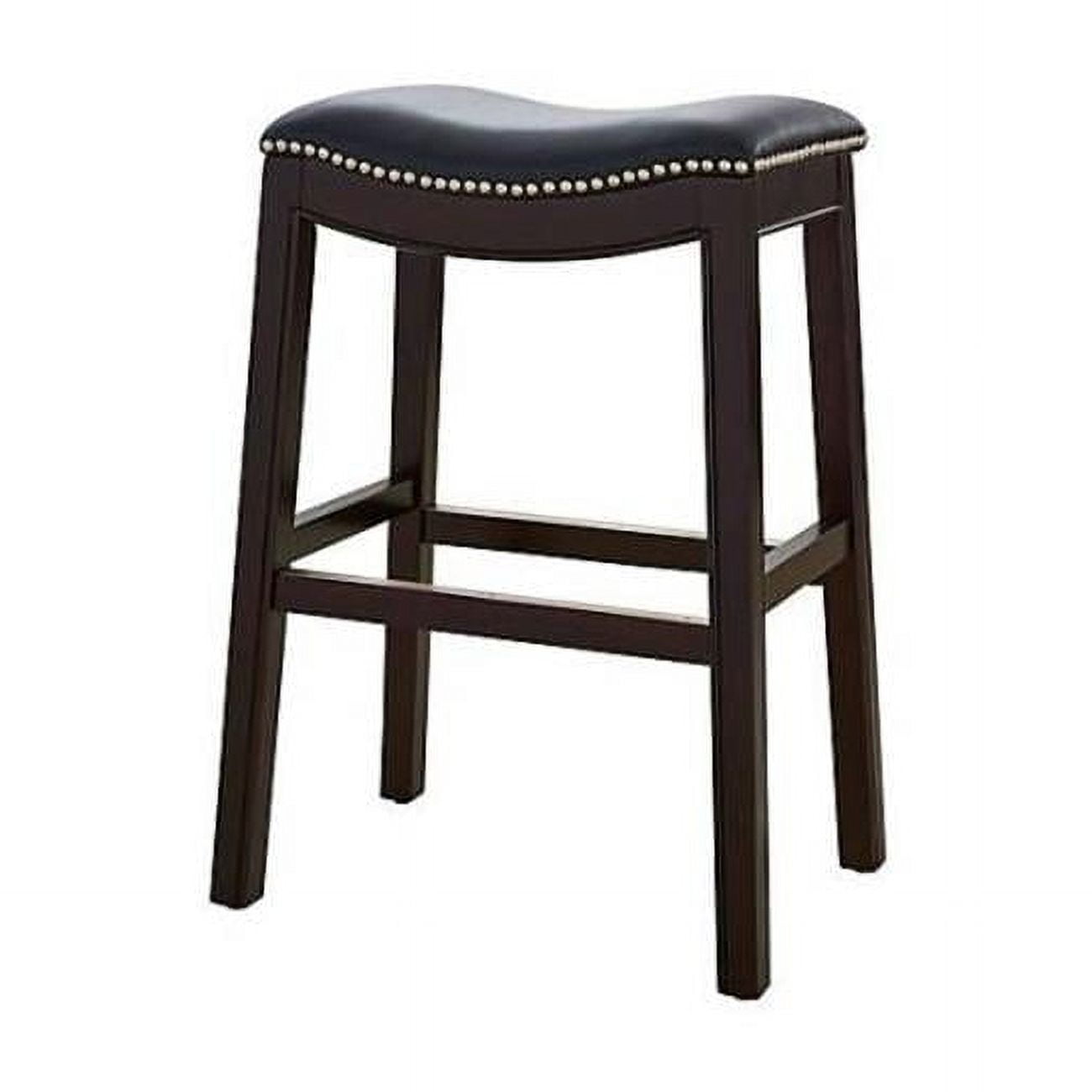 Julian 26" Espresso Wood Saddle Barstool with Black Faux Leather Seat