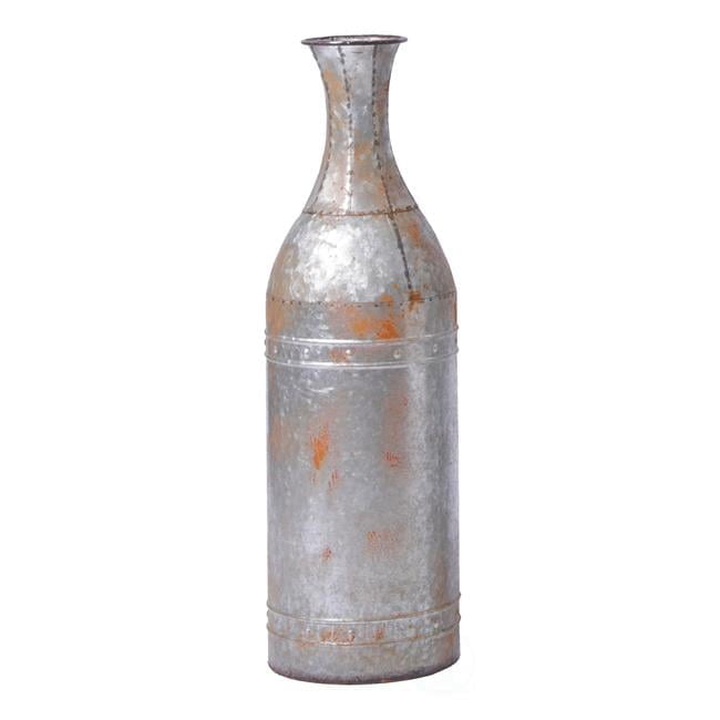 25" Rustic Silver Galvanized Metal Floor Vase