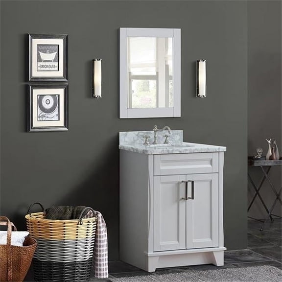 25 in. Single Oval Sink Vanity with Carrara Marble Top, White