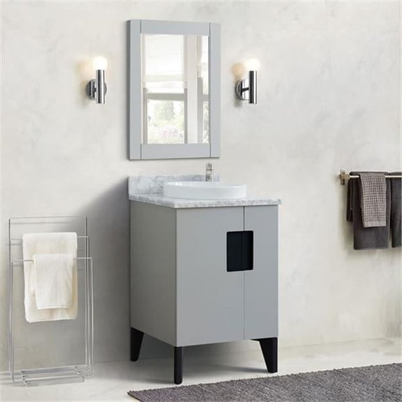 25 in. Single Round Sink Vanity with Carrara Marble Top, Light Gray & White