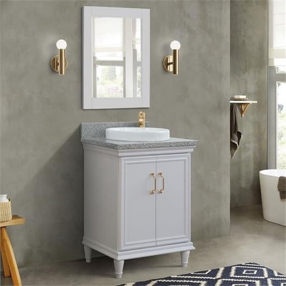 25 in. Single Round Sink Vanity with Granite Top, White & Gray