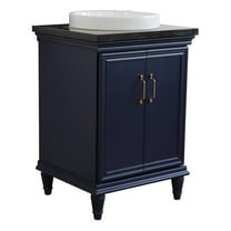 25 in. Single Wooden Vanity  Blue with Black Galaxy Round Sink