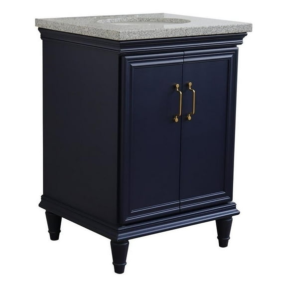 25 in. Single Wooden Vanity Blue with Gray Granite Oval Sink
