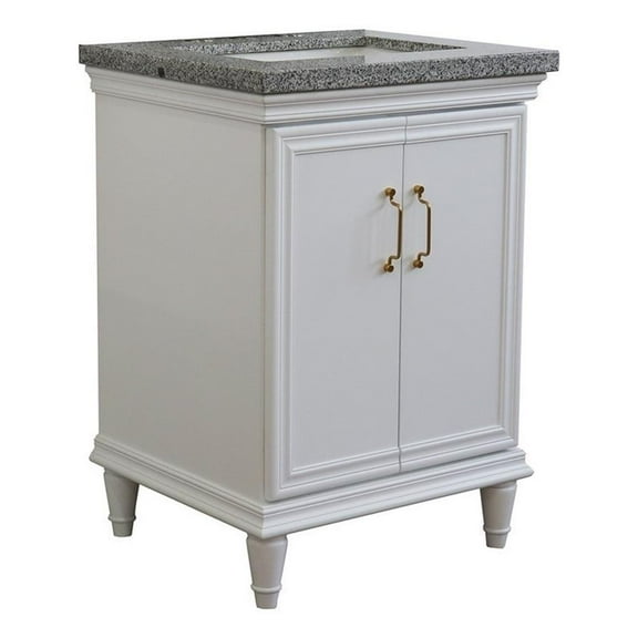 25 in. Single Wooden Vanity  White with Gray Granite Rectangle Sink