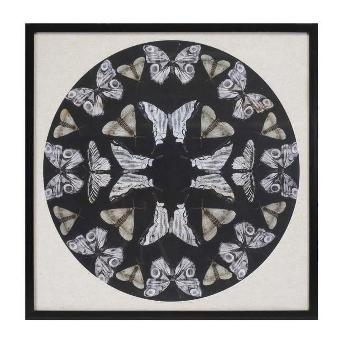 25 in. Square Black and Beige Butterfly Print Wall Art
