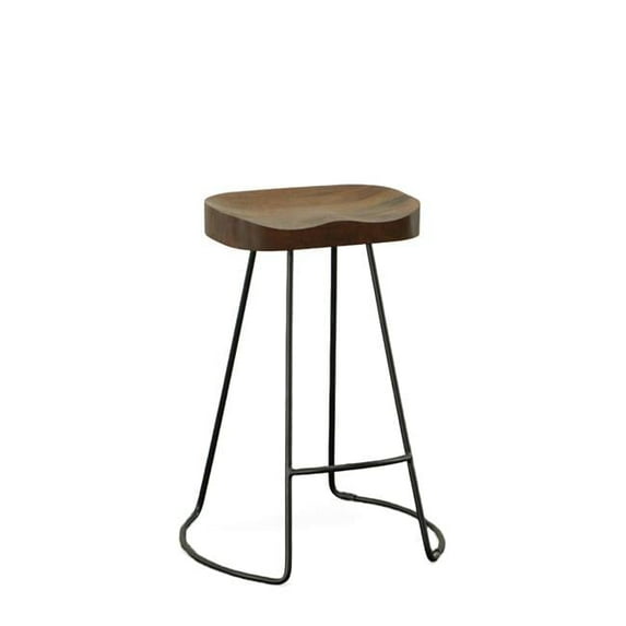 25 in. Steel Backless Counter Height Bar Chairs with Footrest, Chestnut & Black - Set of 2