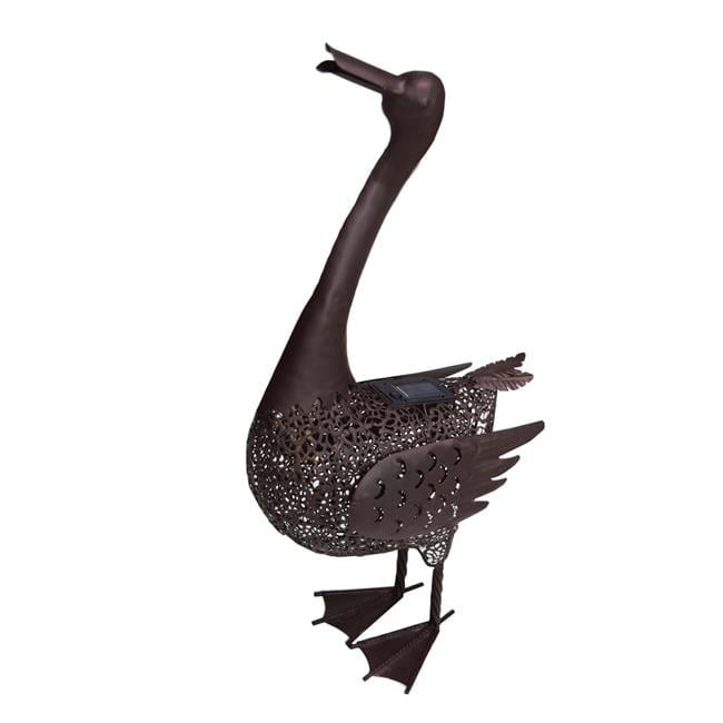 25" Hammer Tone Bronze Steel Duck Sculpture with Solar Light