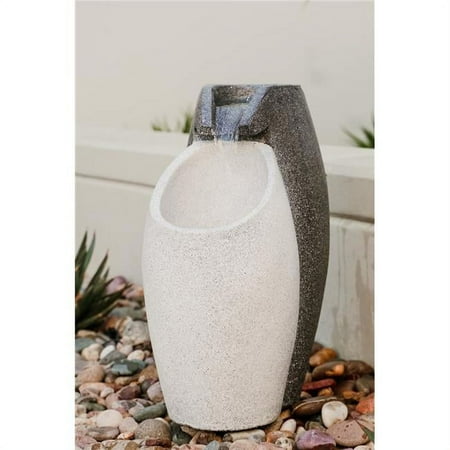 25 in. Tall Modern Floor Waterfall Fountain with LED Light - Grey & Black - Indoor Outdoor Decor