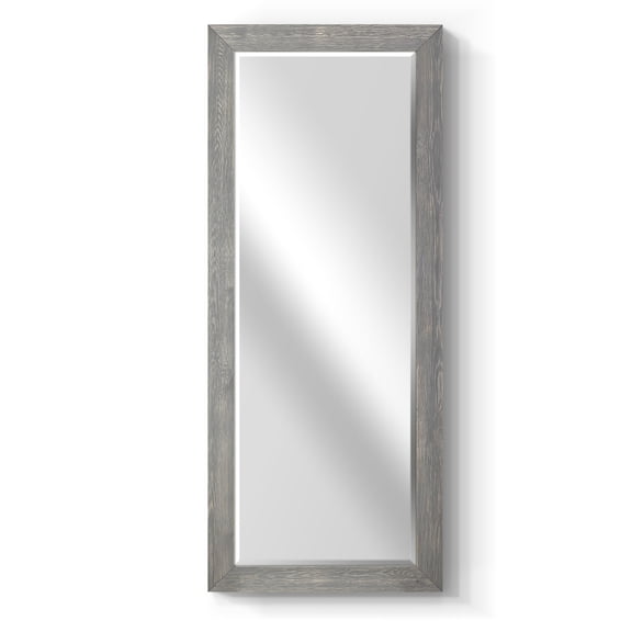 25 in. W x 61 in. H Framed Rectangle Beveled Edge Wood Full Length Mirror in Grey