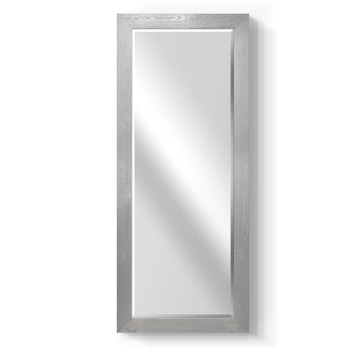 25 in. W x 61 in. H Framed Rectangle Beveled Edge Wood Full Length Mirror in Silver White