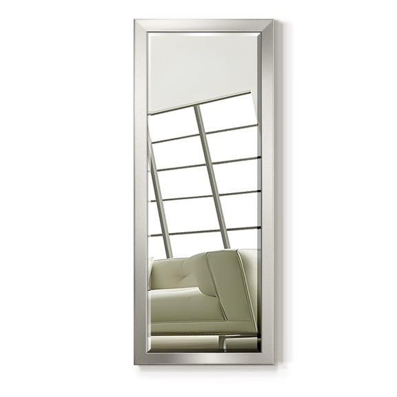 25 in. W x 61 in. H Framed Rectangle Beveled Edge Wood Full Length Mirror in Solid Silver