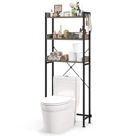 25 in. W x 64.5 in. H x 9.5 in. Metal Rectangular Shelf 3-Tier Over-The-Toilet Space Saver Rack in Gray