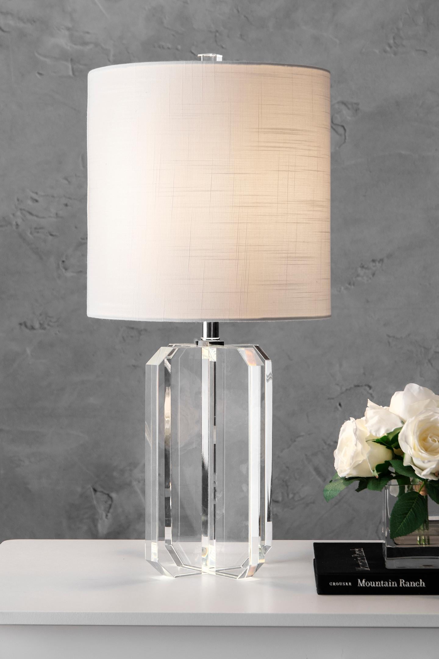 25-inch Claire Crystal Croix Linen Shade Table Lamp