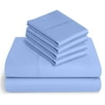 thumbnail image 1 of 25-inch Extra Deep Pockets - Pure Giza Cotton Short King Size, Light Blue Color Bedsheet Set - 600-Thread-Count, 6-PC [1 flat sheet, 1 fitted sheet, 2 pillowcases], 1 of 7