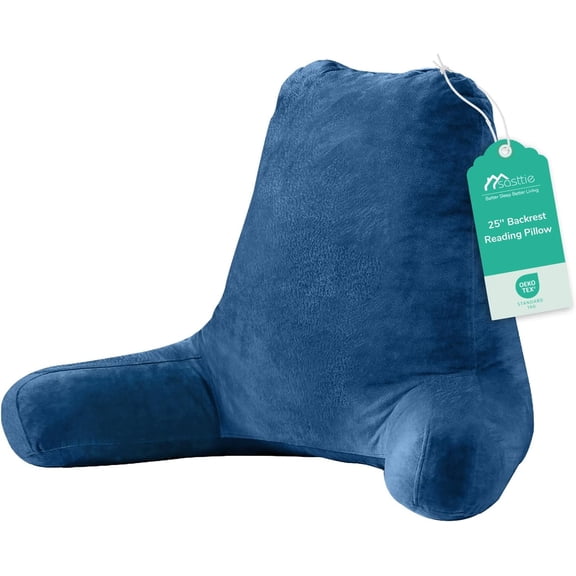 25-inch Reading Pillows for Sitting in Bed Adult, Jumbo Velvet Back Pillow Bed Sitting Up, XL High Back-Rest Support Cushion for Sit Up on Couch & Floor, Oeko-Tex Certified, Navy
