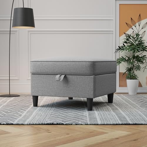 25 inch Square Storage Ottoman for Modular Sectional Sofa, Oversized Bench Ottoman Coffee Table Foot Stool, Convertible Sectional Couch for Living Room, Light Grey$$Furniture