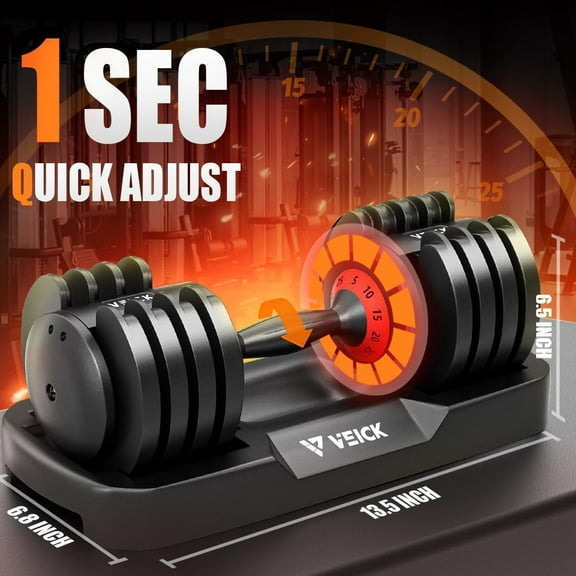 25 lbs Adjustable Dumbbell Set with Anti-Slip Handle, Fast Weight Change 5-25lbs for Home Gym Full Body Workout Fitness Equipment Black