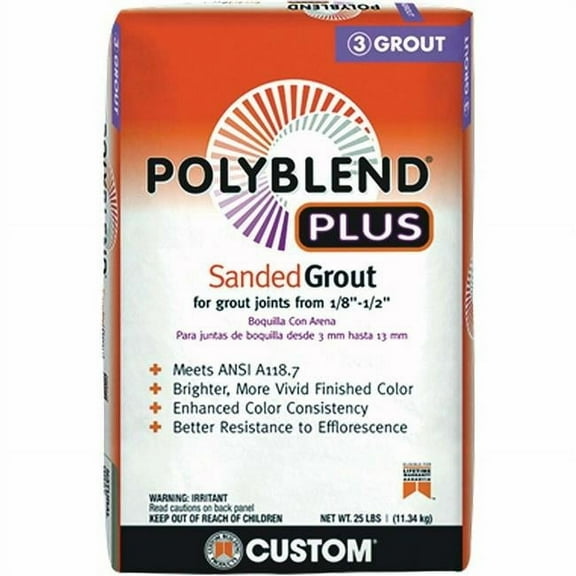 Vortex Polyblend Plus Sanded Grout - Finely Sanded - 25 lbs, Arctic White Residential Use, Standard Application
