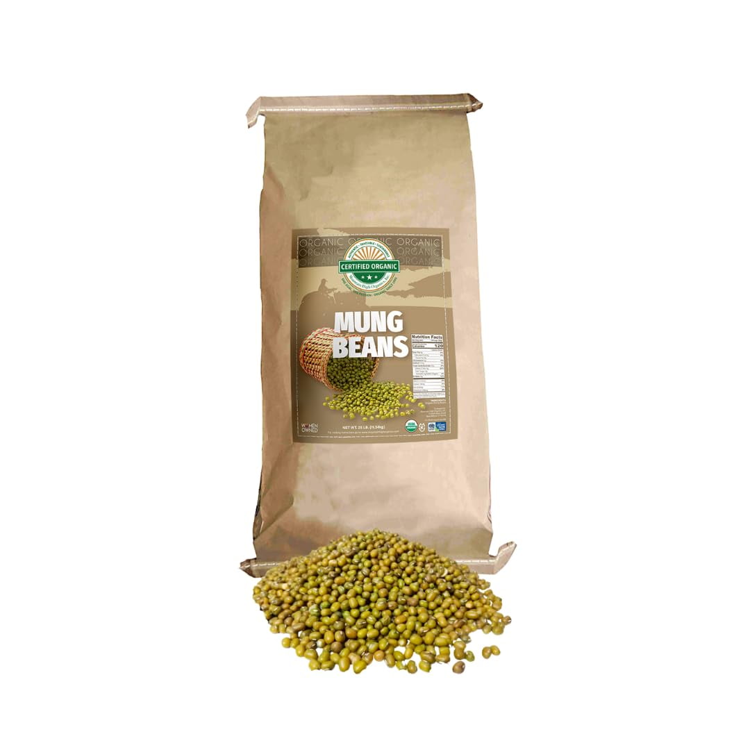 25 lbs, Certified Organic Dried Mung Beans, Non GMO, Vegan, Sproutable