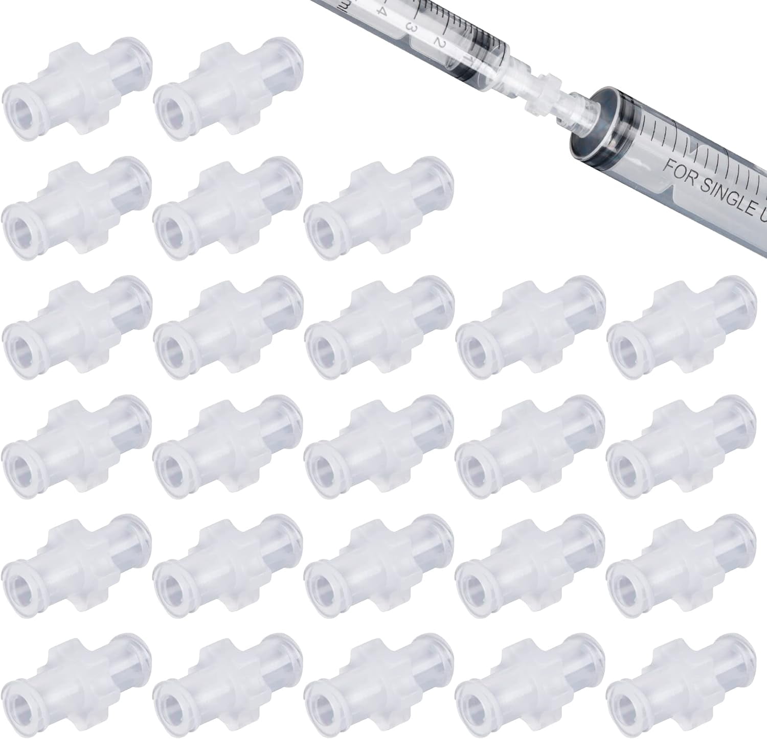 25 lock-to-lock connectors, female syringe to syringe transfer adapter, syringe adapter coupler (25)