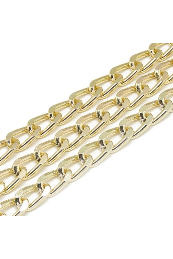 25 m Unwelded Aluminum Curb Chains Light golden 16x9.5x2.3mm