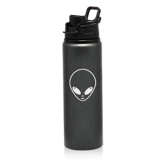 25 oz Aluminum Sports Water Travel Bottle Alien Head (Charcoal)