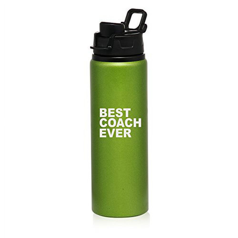 25 oz Aluminum Sports Water Travel Bottle Best Coach Ever (Green)