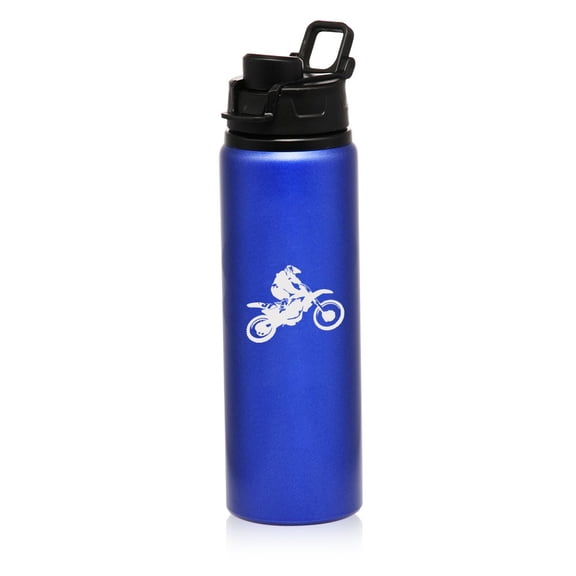 25 oz Aluminum Sports Water Travel Bottle Dirt MX Bike Rider (Blue)