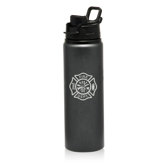 25 oz Aluminum Sports Water Travel Bottle Fire Department Maltese Cross (Charcoal)