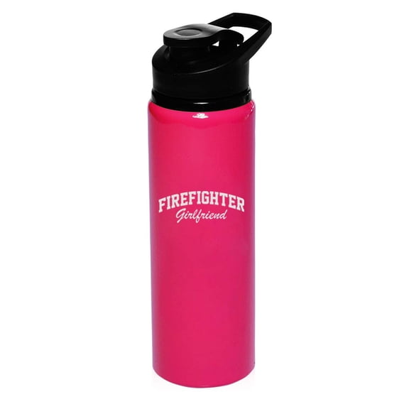 25 oz Aluminum Sports Water Travel Bottle Firefighter Girlfriend (Hot-Pink)
