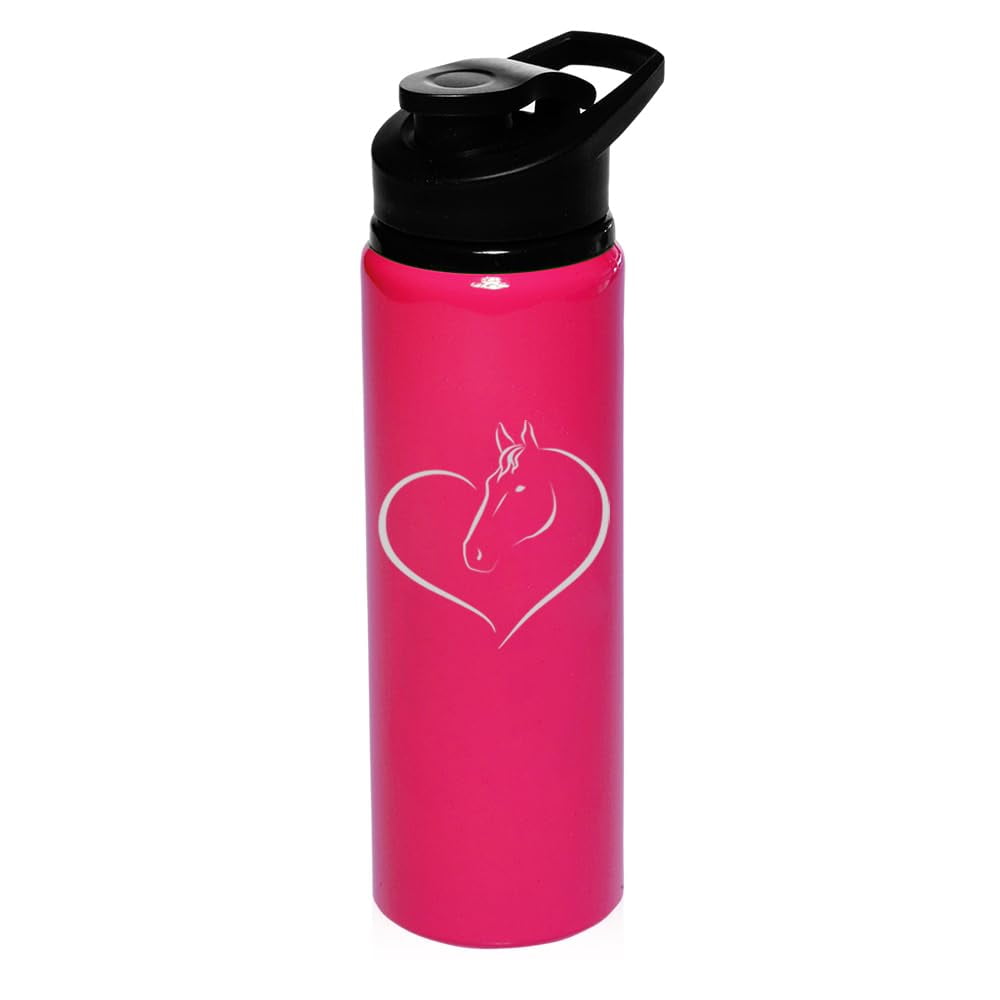 25 oz Aluminum Sports Water Travel Bottle Heart Horse (Hot-Pink)