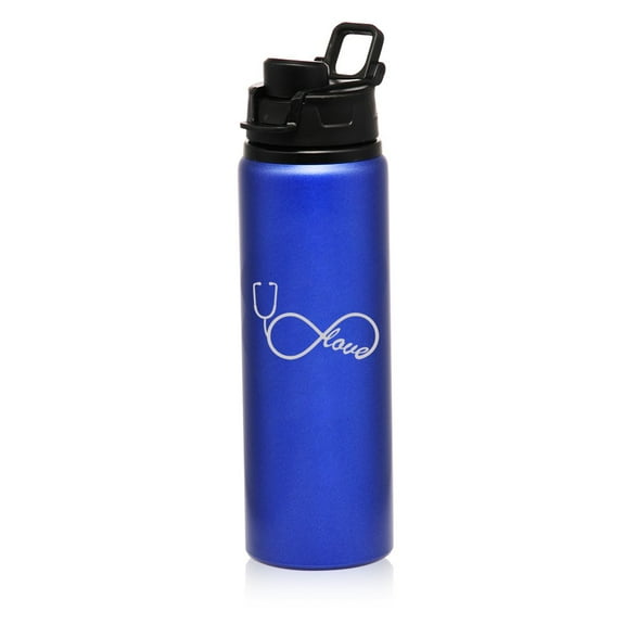 25 oz Aluminum Sports Water Travel Bottle Infinity Love Nursing Stethoscope (Blue)
