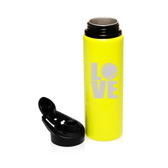 25 oz Aluminum Sports Water Travel Bottle Love Tennis (Yellow)