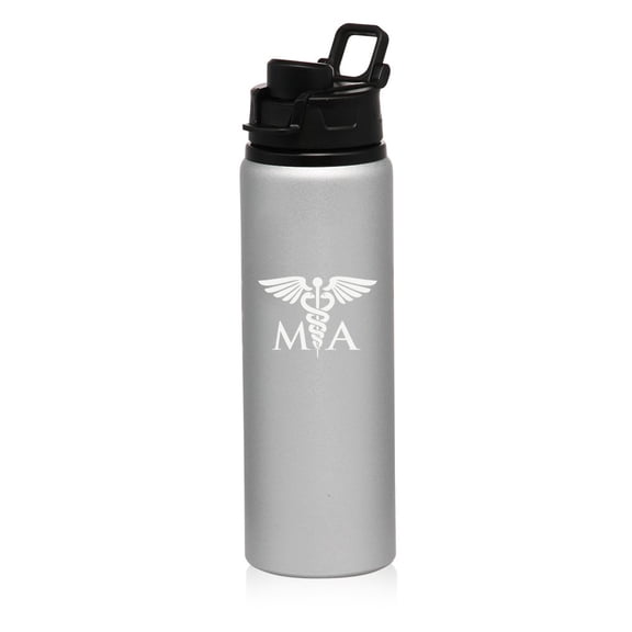 25 oz Aluminum Sports Water Travel Bottle MA Medical Assistant (Silver)