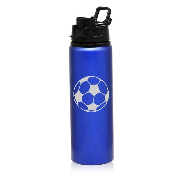 25 oz Aluminum Sports Water Travel Bottle Soccer Ball (Blue)