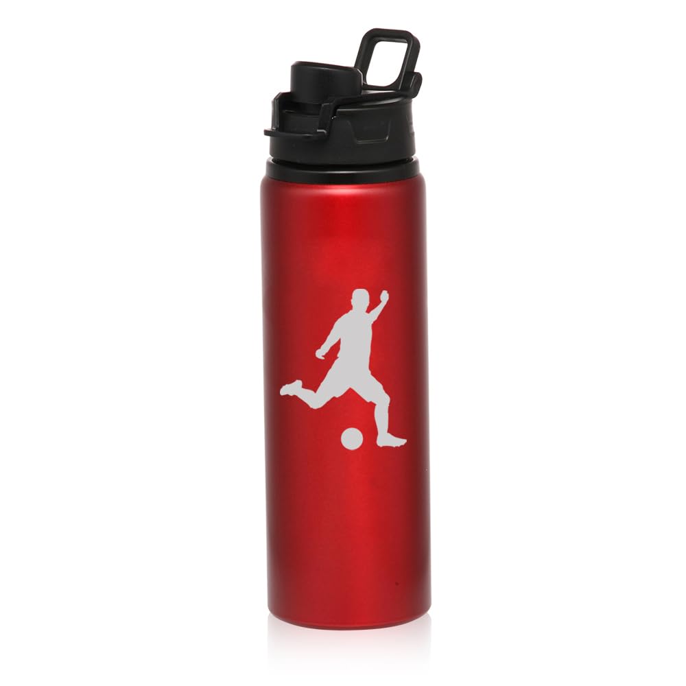 25 oz Aluminum Sports Water Travel Bottle Soccer Player (Red)