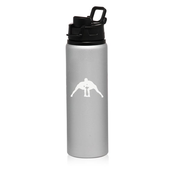 25 oz Aluminum Sports Water Travel Bottle Wrestle Wrestling (Silver)