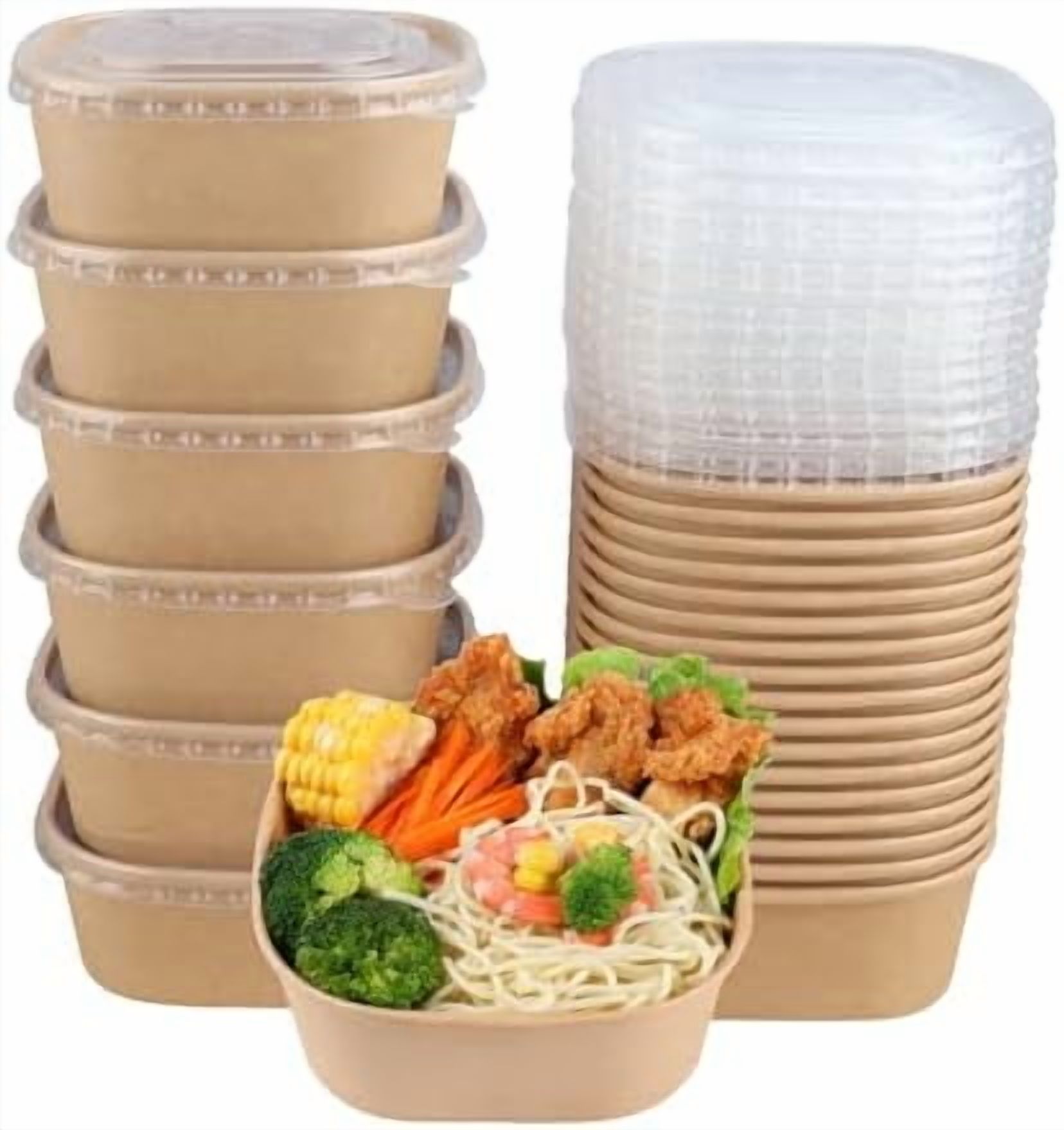 25 oz Disposable Kraft paper bowls with lids, Food containers Soup ...